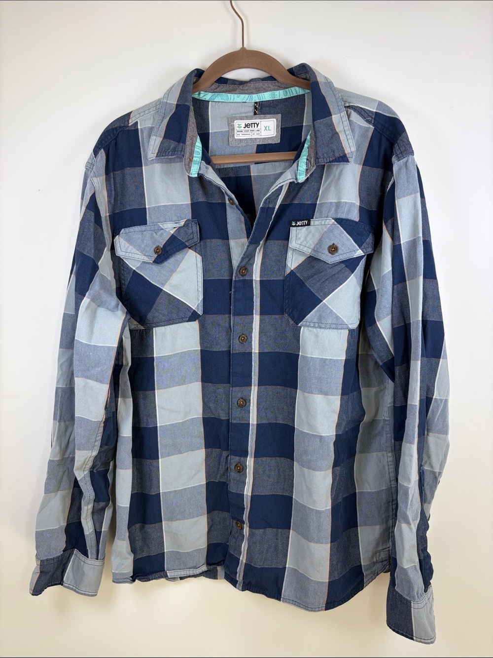 Jetty Marine Supply Company Long Sleeve Flannel Shirt-Blue Plaid-XL-Cotton